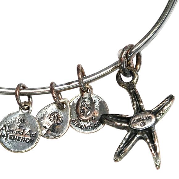 Alex and Ani Take The Wheel Anchor Starfish Nautical Silver Tone Bangle Bracelet - Picture 8 of 9